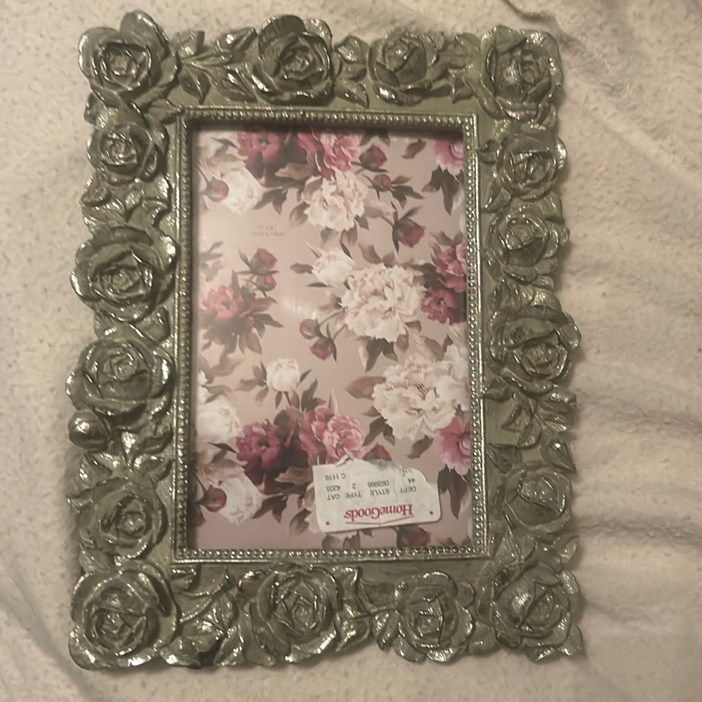 SILVER SHIMMER Floral Rose Picture Frame By Azzure Home